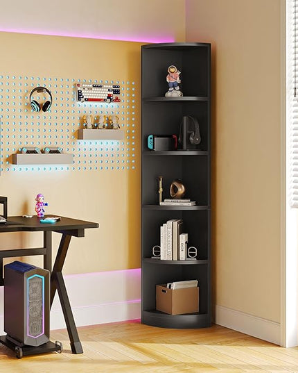 YITAHOME 5-Tier Corner Shelf, 70.8" Tall Modern Free Standing Corner Bookshelf, 5 Shelf Display Corner Bookcase and Bookshelves,Wooden Open Storage Book Shelves for Living Room, Home Office, Black - LeafyLoom