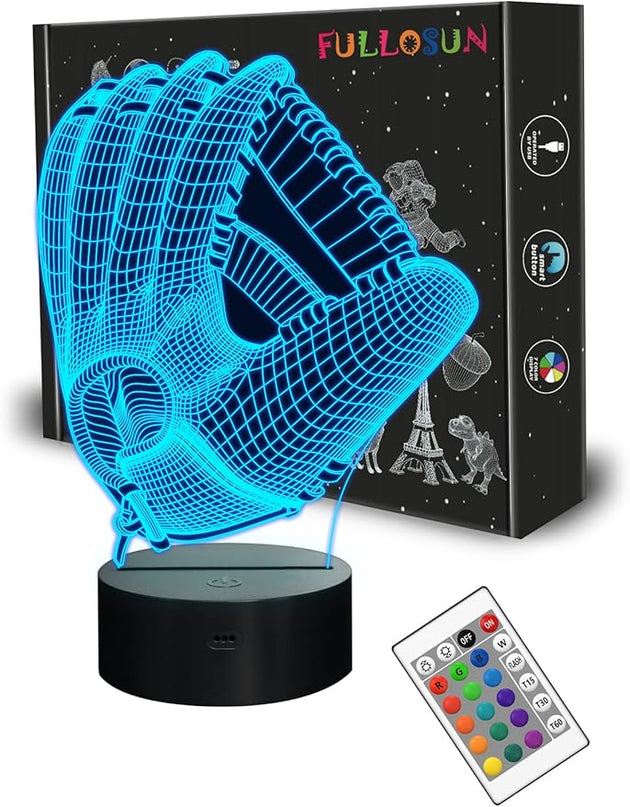 FULLOSUN Baseball Night Light, Baseball Catcher Gifts, 3D Baseball Lamp for Xmas Holiday Birthday Gifts for Kids Baseball Fan with Remote Control 16 Colors Changing + 4 Changing Mode + Dim Function … - LeafyLoom