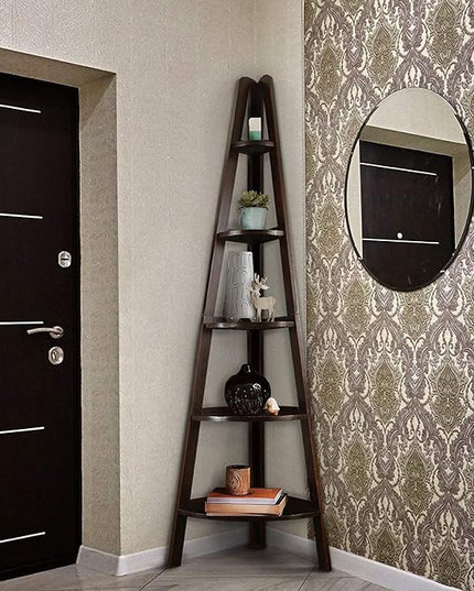 Casual Home 5-Shelf Corner Ladder Bookcase, Espresso - LeafyLoom