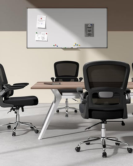 Ergonomic Office Chair, Breathable Mesh Chair with Adjustable Height, Computer Chair with a Double Lumbar Support and Flip-up Arms, Home Office Desk Chair with 90°-130° Tilt Function - LeafyLoom