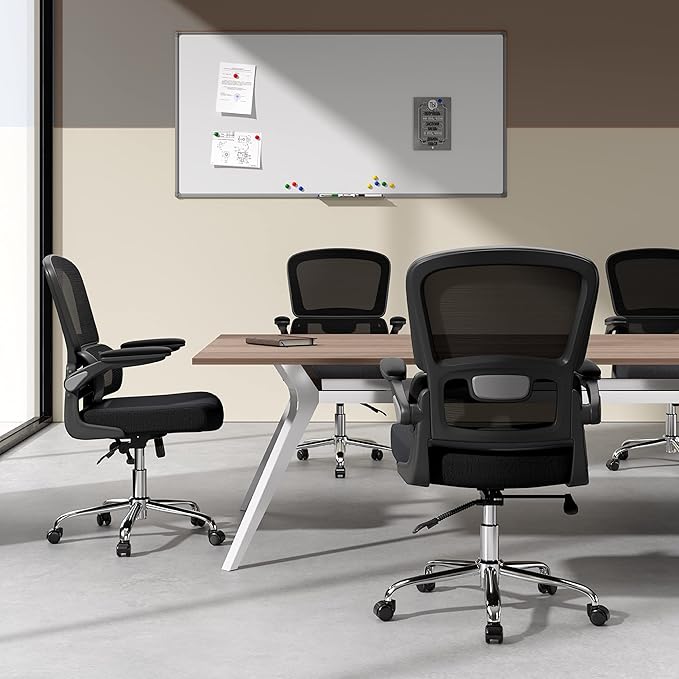 Ergonomic Office Chair, Breathable Mesh Chair with Adjustable Height, Computer Chair with a Double Lumbar Support and Flip-up Arms, Home Office Desk Chair with 90°-130° Tilt Function - LeafyLoom