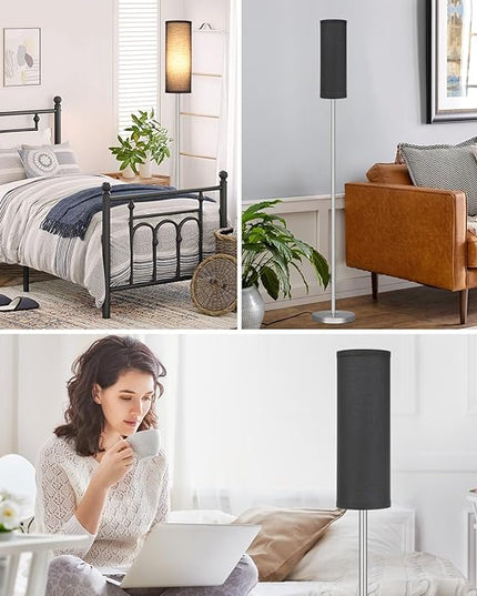 Ambimall Floor Lamp for Living Room - Pole Lamps for Bedrooms, Silver Standing Lamps with Black Shade, 66'' Tall Lamp for Office, Minimalist Floor Lamp for Home Decor - LeafyLoom