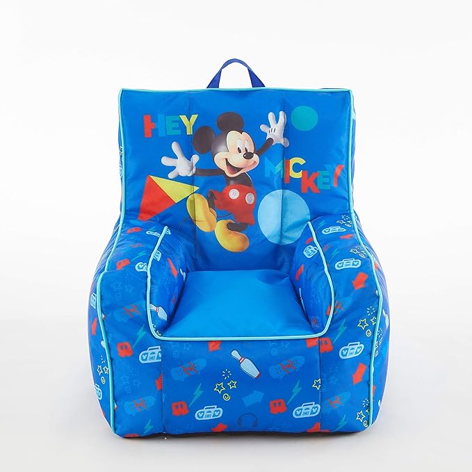 Idea Nuova Disney Mickey Mouse Kids Nylon Bean Bag Chair with Piping & Top Carry Handle, Large - LeafyLoom