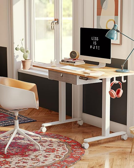 FEZIBO 40 x 24 Inches Standing Desk with Drawer, Adjustable Height Electric Stand up Desk with Storage, Sit Stand Home Office Desk, Ergonomic Computer Desk, Light Rustic - LeafyLoom