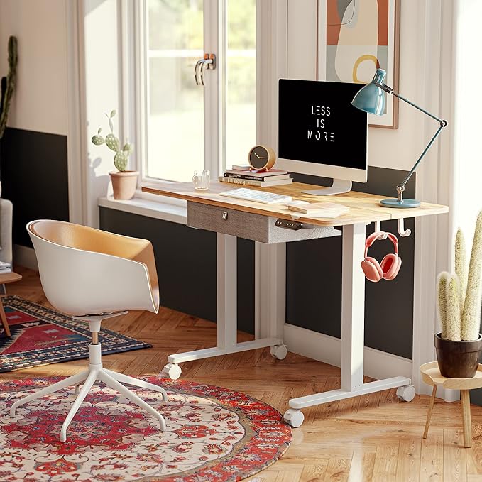 FEZIBO 40 x 24 Inches Standing Desk with Drawer, Adjustable Height Electric Stand up Desk with Storage, Sit Stand Home Office Desk, Ergonomic Computer Desk, Light Rustic - LeafyLoom