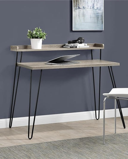 Ameriwood Home Haven Retro Computer Desk with Riser, 23.8 in x 44.7 in x 36 in, Black Oak - LeafyLoom