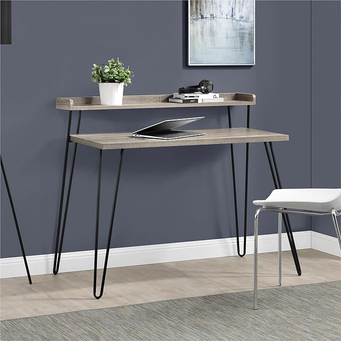 Ameriwood Home Haven Retro Computer Desk with Riser, 23.8 in x 44.7 in x 36 in, Black Oak - LeafyLoom