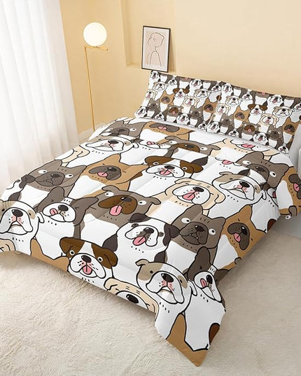 Kawaii Dog Comforter Queen Size,Dogs Comforter Set for Kids Teens Girls Boys,3Pcs Bedding Set Printed Comforter with 2 Pillowcases,Down Alternative,Soft and Lightweight，Queen Size - LeafyLoom