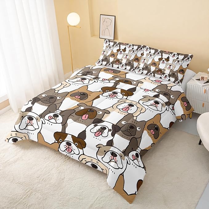 Kawaii Dog Comforter Queen Size,Dogs Comforter Set for Kids Teens Girls Boys,3Pcs Bedding Set Printed Comforter with 2 Pillowcases,Down Alternative,Soft and Lightweight，Queen Size - LeafyLoom