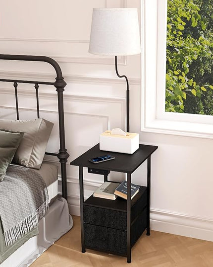 addlon Floor Lamp with Side Table, Nightstand with Charging Station, 3 Color Temperatures 9W LED Bulb, Floor Lamps for Living Room, Bedroom, Storage End Tables Living Room - Black - LeafyLoom