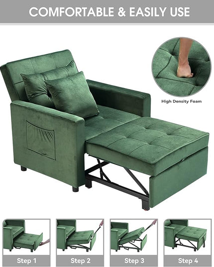 XSPRACER [UPDATED] Convertible Chair Bed, Sleeper Chair Bed 3 in 1, Stepless Adjustable Backrest,Armchair, Sofa, Bed, Flannel, Dark Green, Single One - LeafyLoom