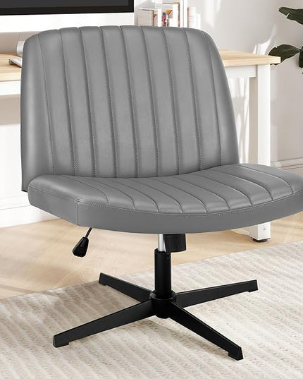 Criss Cross Chair, Cross Legged Office Chair, Wide Comfty Desk Chair, No Wheels Armless Computer Task Chair, Swivel Vanity Home Chair, Height Adjustable - LeafyLoom