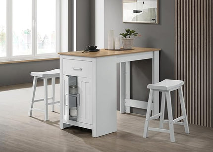 NicBex Kitchen Table for 2 Dining Room Table Set 47" Small Space Counter Height Dining Table with Cabinet, Drawer and 2 Ergonomic Counter Stools for Kitchen, White+Oak - LeafyLoom