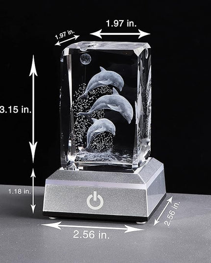 Qianwei 3D laser etched crystal dolphin gifts for women men,dolphin decor glass figurines statue stuff for room decorations Birthday for Lovers Keepsake Paperweight - LeafyLoom