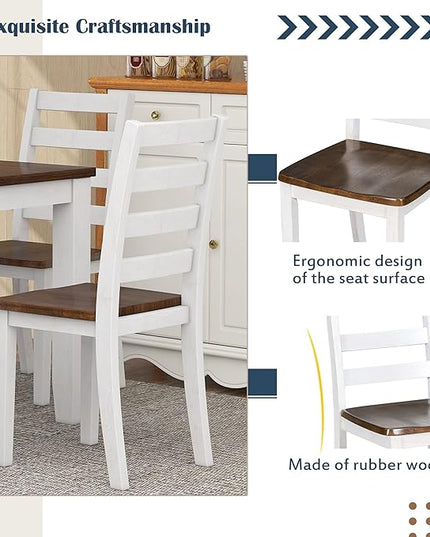 Retro Rustic Style, Including 4 Upholstered Chairs, 1 Bench, Room, Home Bar, and Kitchen,Walnut + Cottage White, 6 Piece Dining Table Set - LeafyLoom