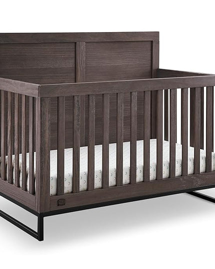 Simmons Kids Foundry 6-in-1 Convertible Baby Crib, Rustic Grey with Matte Black - LeafyLoom