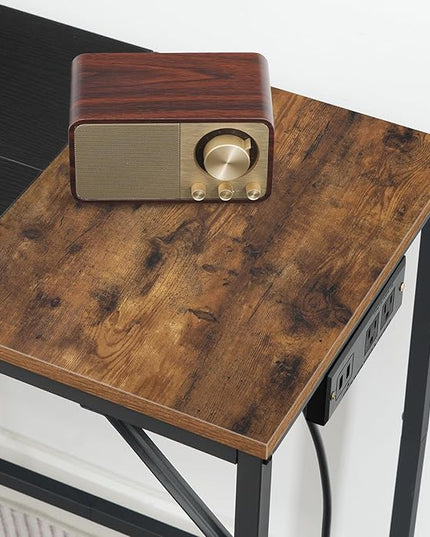 HOOBRO Computer Desk, Home Office Desk with Power Outlet, Modern Study Writing Desk with 3 Hooks for Study Room, Home Office, Sturdy and Stable, Easy to Assemble, Rustic Brown and Black BF41UDN01 - LeafyLoom