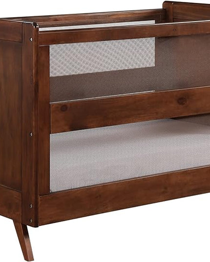 BreathableBaby Breathable Mesh 3-in-1 Convertible Crib (Toddler Bed Kit Sold Separately) — Walnut — Two Adjustable Mattress Heights — Greenguard Gold Certified - LeafyLoom