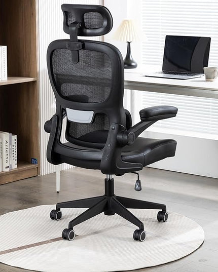 Home Office Chair High Back Computer Desk Chair Ergonomic Task Chair Executive Chair with Lumbar Support Recliner Chair with Adjustable Headrest,Flip-up Armrests (Black with Nylon Base) - LeafyLoom