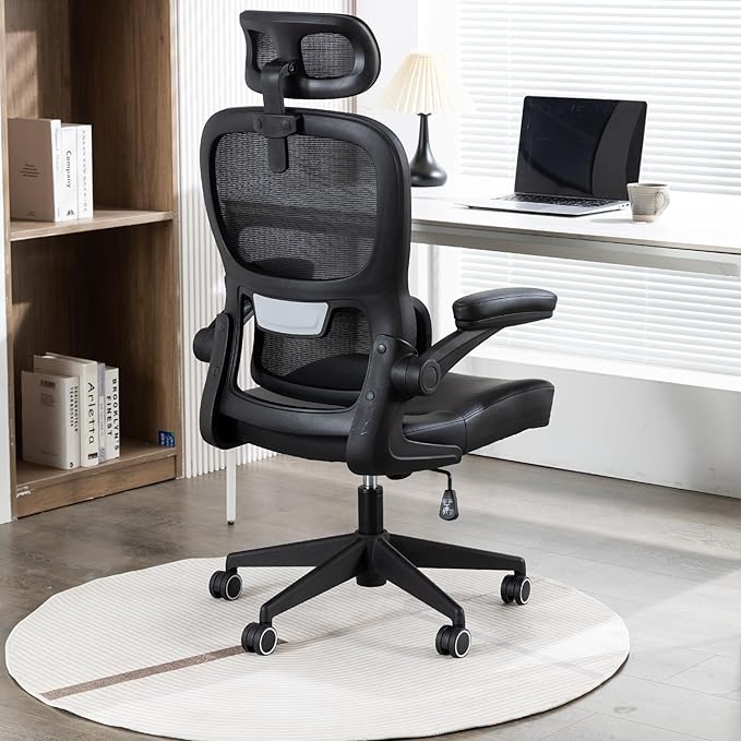 Home Office Chair High Back Computer Desk Chair Ergonomic Task Chair Executive Chair with Lumbar Support Recliner Chair with Adjustable Headrest,Flip-up Armrests (Black with Nylon Base) - LeafyLoom