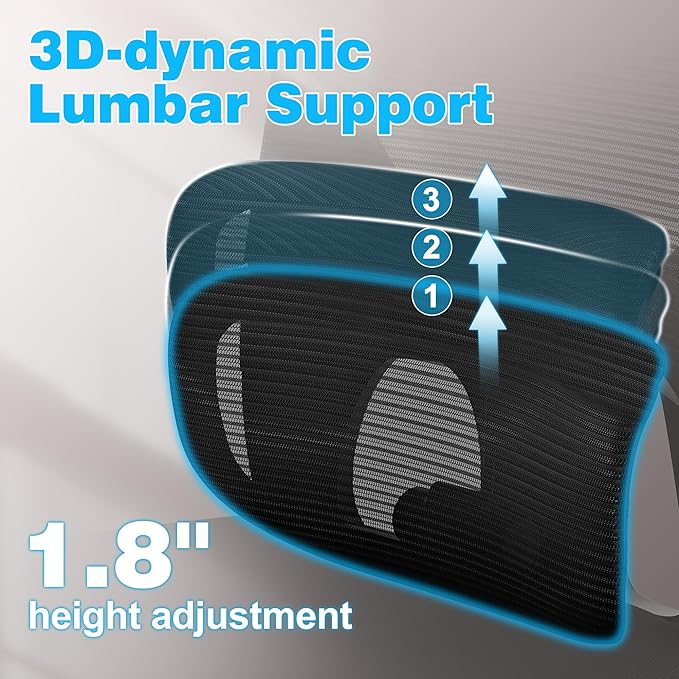 GABRYLLY Ergonomic Mesh Office Chair, Home Desk Chair with Adjustable Lumbar Support, 3D Armrest, Headrest, 4-Level Tilt Back, High Back Ergonomic Chairs with Wide Cushion Seat - LeafyLoom