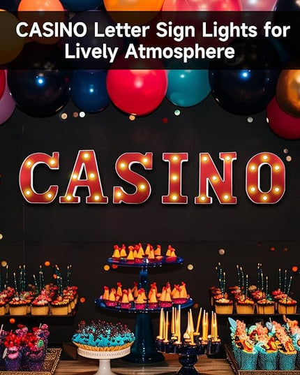 6 PCS Light Up LED Letters Sign Lights, Casino Party Decorations, Battery-Powered Marquee Lighted Signs, Alphabet LED Letter Lights for Night Party Tabletop Decor Supplies - LeafyLoom