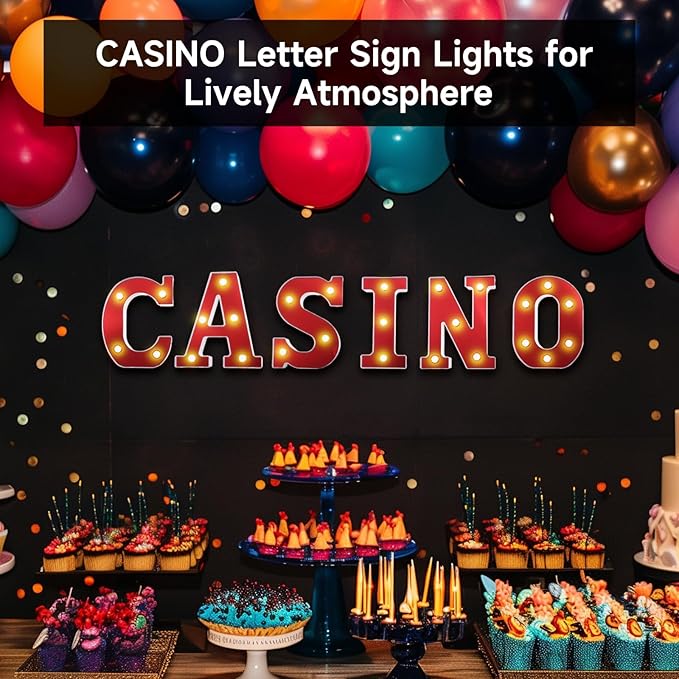 6 PCS Light Up LED Letters Sign Lights, Casino Party Decorations, Battery-Powered Marquee Lighted Signs, Alphabet LED Letter Lights for Night Party Tabletop Decor Supplies - LeafyLoom