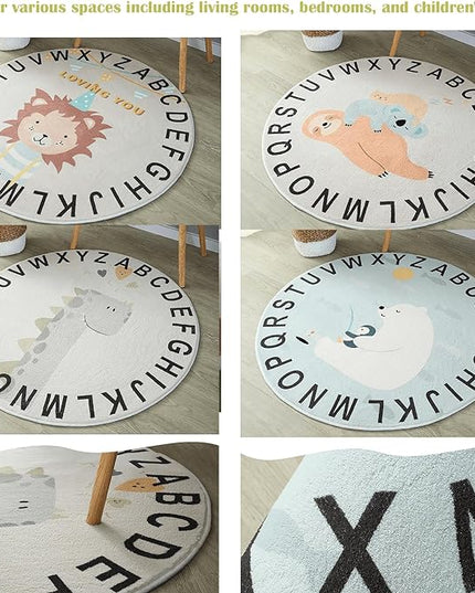 ABC Round Rug for Kids Warm and Soft Alphabet Nursery Animal Area Rugs Fun Rugs for Play Rooms Non-Slip Mats Crawling Mats Decorative Rugs for Bedrooms Living Rooms (Sloth, 39in) - LeafyLoom