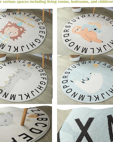 ABC Round Rug for Kids Warm and Soft Alphabet Nursery Animal Area Rugs Fun Rugs for Play Rooms Non-Slip Mats Crawling Mats Decorative Rugs for Bedrooms Living Rooms (Hedgehogs, 47in) - LeafyLoom