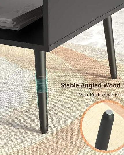 HAIOOU Coffee Table, Mid Century Modern Style Cocktail Table TV Stand with Drawer, Open Storage Shelf, Stable Floor-Anti-Scratching Pine Leg for Home, Office, Living Room - Black - LeafyLoom