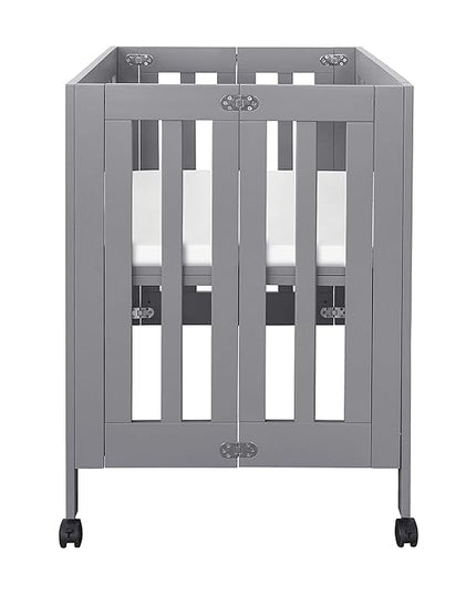 Babyletto Origami Mini Portable Folding Crib with Wheels in Grey, 2 Adjustable Mattress Positions, Greenguard Gold Certified - LeafyLoom