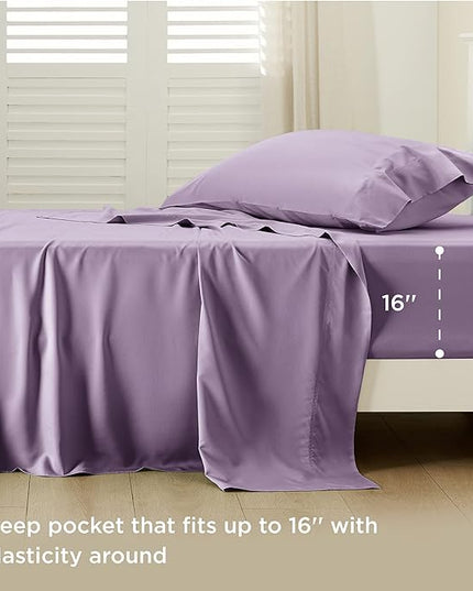 Bedsure Twin Sheets Set, Cooling Sheets Twin Size Bed Set, Rayon Derived from Bamboo, Twin Size Sheets, Breathable & Soft Bed Sheets, Hotel Luxury Silky Bedding Sheets & Pillowcases, Lilac - LeafyLoom