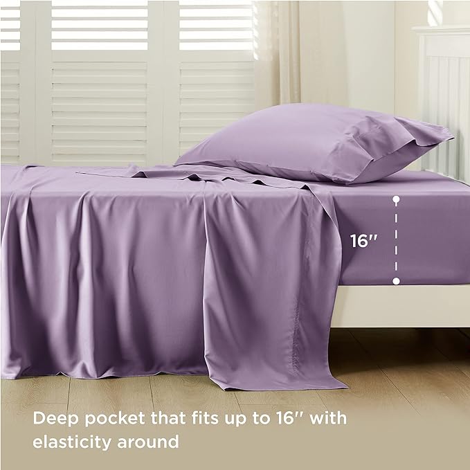 Bedsure Twin Sheets Set, Cooling Sheets Twin Size Bed Set, Rayon Derived from Bamboo, Twin Size Sheets, Breathable & Soft Bed Sheets, Hotel Luxury Silky Bedding Sheets & Pillowcases, Lilac - LeafyLoom