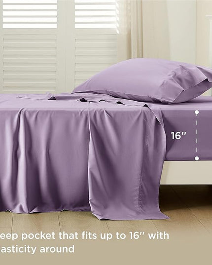Bedsure Twin XL Sheet Set Dorm Bedding, Cooling Sheets Twin Extra Long Sheets, Rayon Derived from Bamboo, Deep Pocket Up to 16", Hotel Luxury Silky Bedding Sheets & Pillowcases, Lilac - LeafyLoom