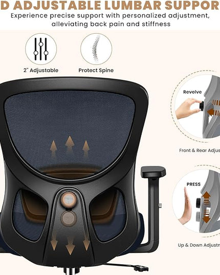 Office Chair Ergonomic Desk Chair with Adjustable Lumbar Support, Swivel Comfy Computer Chair Heavy Duty Executive Chair for Home Office - LeafyLoom