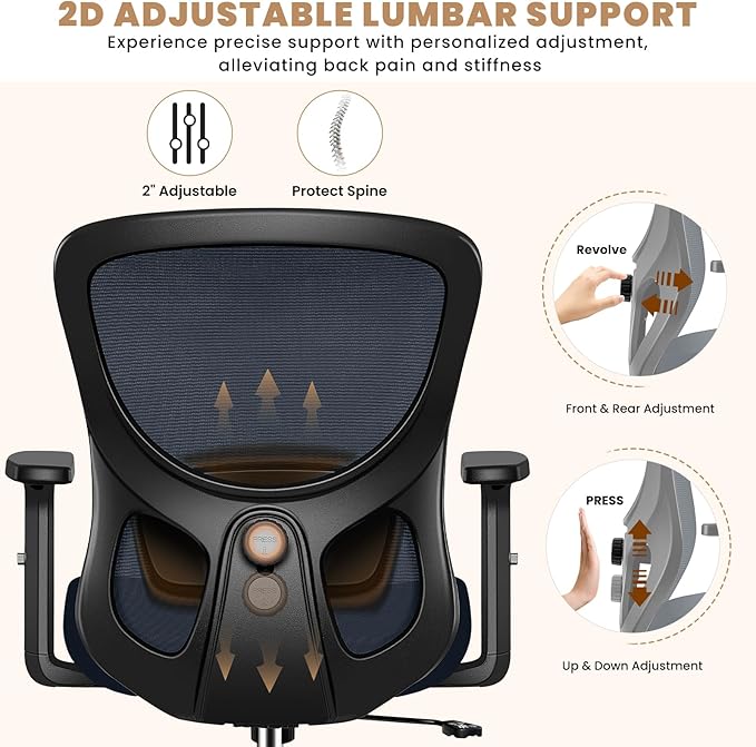 Office Chair Ergonomic Desk Chair with Adjustable Lumbar Support, Swivel Comfy Computer Chair Heavy Duty Executive Chair for Home Office - LeafyLoom