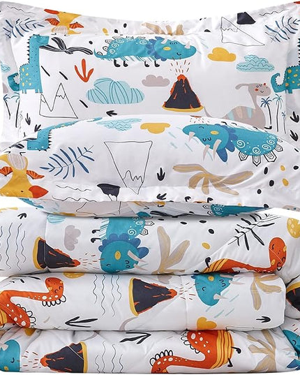 JSD Dinosaur Kids Comforter Set for Boys Girls, 3 Pieces Queen Microfiber Comforter with Pillow Sham, Soft Comfortable Machine Washable - LeafyLoom