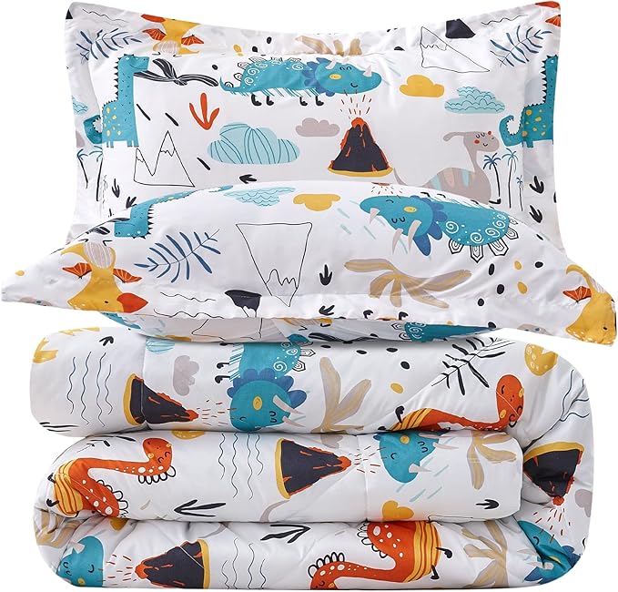 JSD Dinosaur Kids Comforter Set for Boys Girls, 3 Pieces Queen Microfiber Comforter with Pillow Sham, Soft Comfortable Machine Washable - LeafyLoom