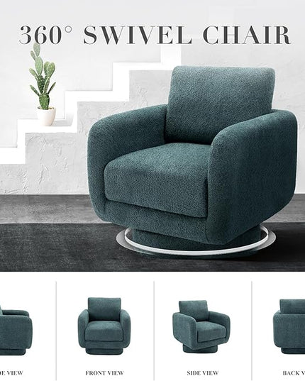 COLAMY Swivel Accent Chairs Set of 2, 32Inches Wide Upholstered Armchair with Plush Back Pillow for Living Room, Modern Sofa Corner Chair for Nursery/Living Room/Bedroom-Teal - LeafyLoom