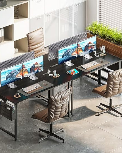 AODK 48 inch Small Computer Desk with Power Outlet for Small Spaces Home Office Student Laptop PC Writing Desks with Storage Bag Headphone Hook, Black - LeafyLoom