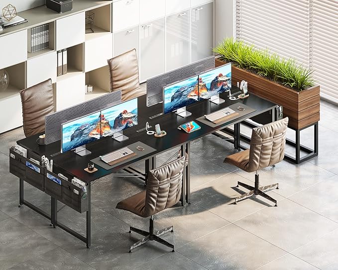 AODK 48 inch Small Computer Desk with Power Outlet for Small Spaces Home Office Student Laptop PC Writing Desks with Storage Bag Headphone Hook, Black - LeafyLoom