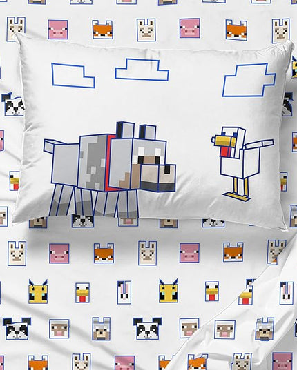 Jay Franco Minecraft Animal Patch 5 Piece Twin Bed Set - Includes Comforter & Sheet Set Bedding - Super Soft Fade Resistant Microfiber (Official Minecraft Product) - LeafyLoom
