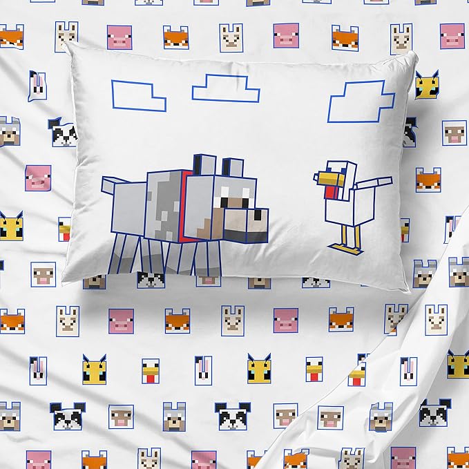 Jay Franco Minecraft Animal Patch 5 Piece Twin Bed Set - Includes Comforter & Sheet Set Bedding - Super Soft Fade Resistant Microfiber (Official Minecraft Product) - LeafyLoom