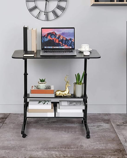 Adjustable Home Office Desk Portable Study Computer Rolling Desk for Small Spaces Movable Sofa Side Table on Wheels Student Small Laptop Desk with Storage Black Size 31x16 Inch - LeafyLoom
