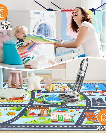 HEBE Kids Play Rug 4'x6' ABC Alphabet Numbers Shapes Educational Kid Area Rug Washable Baby Crawling Mat Non Slip Kid Play Mat Carpet for Girl Boy Bedroom Playroom - LeafyLoom