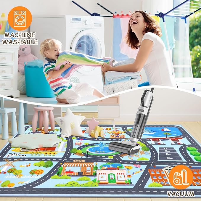 HEBE Kids Play Rug 4'x6' ABC Alphabet Numbers Shapes Educational Kid Area Rug Washable Baby Crawling Mat Non Slip Kid Play Mat Carpet for Girl Boy Bedroom Playroom - LeafyLoom