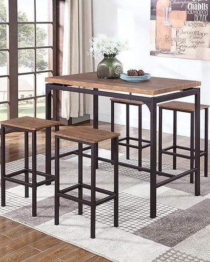 NicBex Dining Table Set for 4 Counter Height Dining Table Set 5 Piece Dining Table Set Bar Table with 4 Bar Chairs for Kitchen Breakfast Table, Bar, Banquet Hall, Chestnut - LeafyLoom