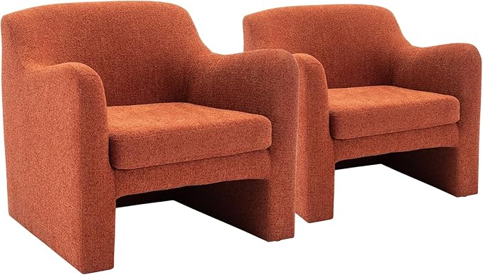 COLAMY Modern Accent Chairs Set of 2,Living Room Chairs,Soft Padded Armchair with Back,Comfy Lamb Wool Fabric Accent Chair for Living Room, Red - LeafyLoom