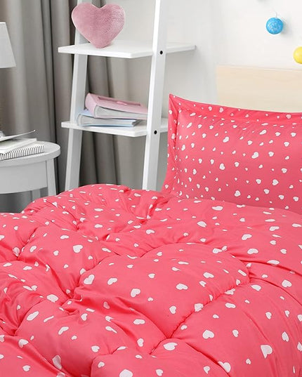 Utopia Bedding All Season Heart Comforter Set with 2 Pillow Cases, 3 Piece Soft Brushed Microfiber Kids Bedding Set for Boys/Girls, Machine Washable (Twin) - LeafyLoom