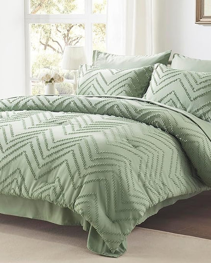 Anluoer Full Comforter Set, Sage Green, 7 Pieces with Sheets, All Season Bedding, Extra Cozy Down Alternative, Machine Washable - LeafyLoom